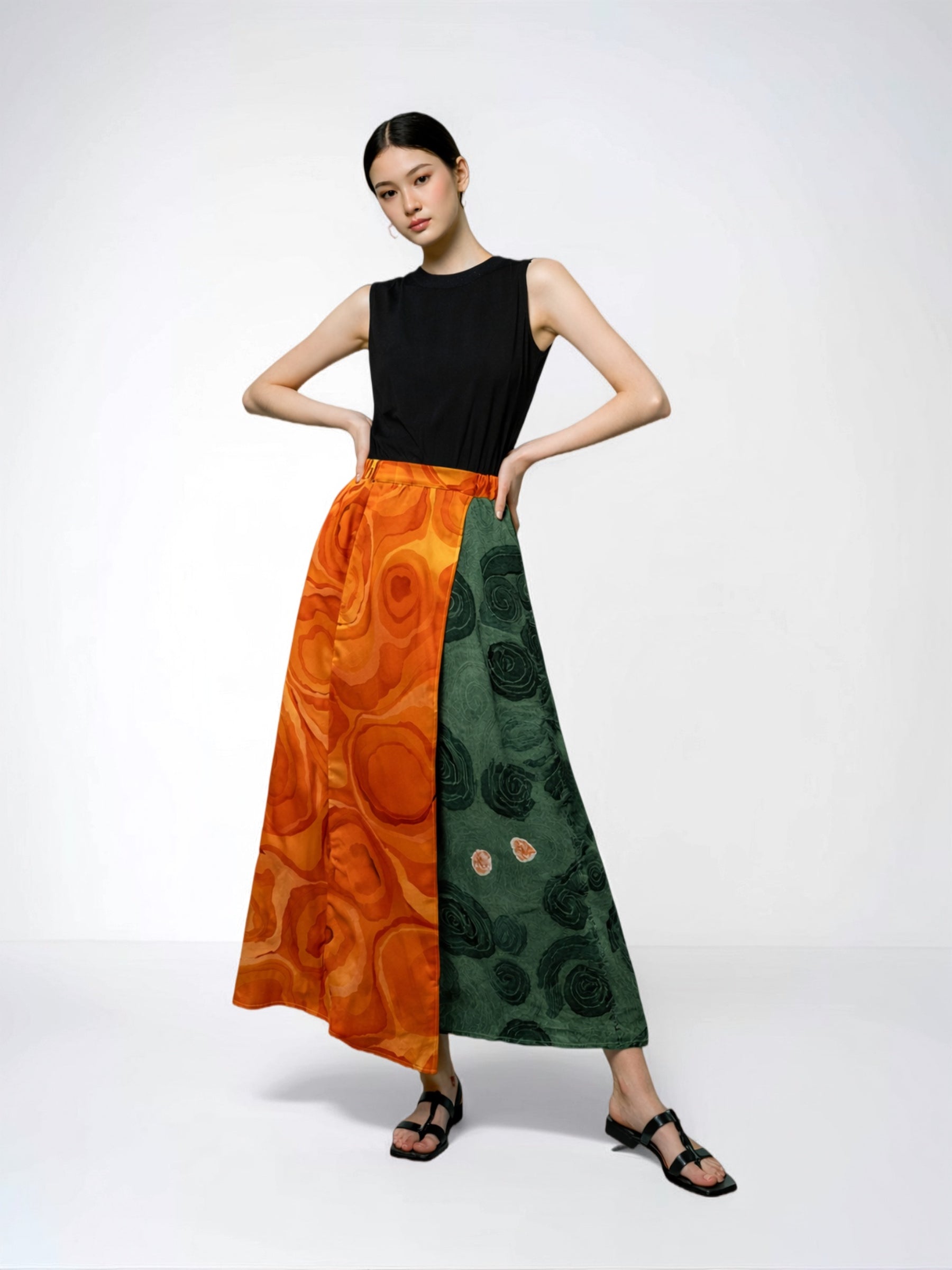 ラップスカート -オレンジ×グリーン-