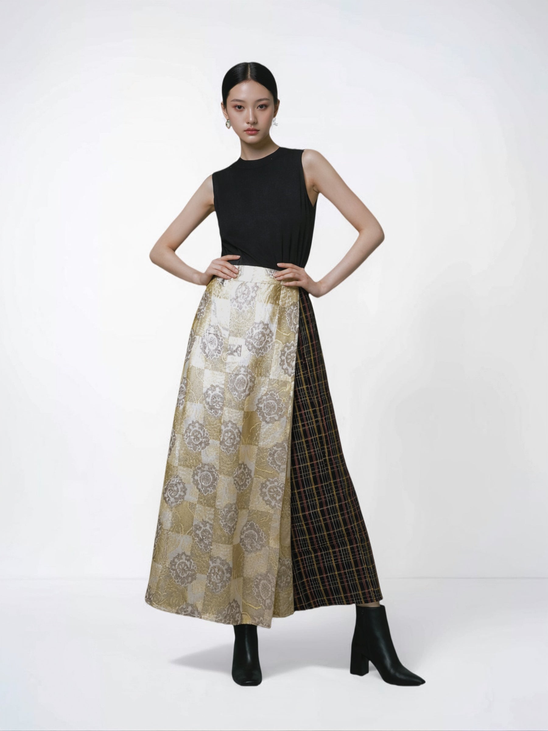 ラップスカート -ゴールド×ネイビー-